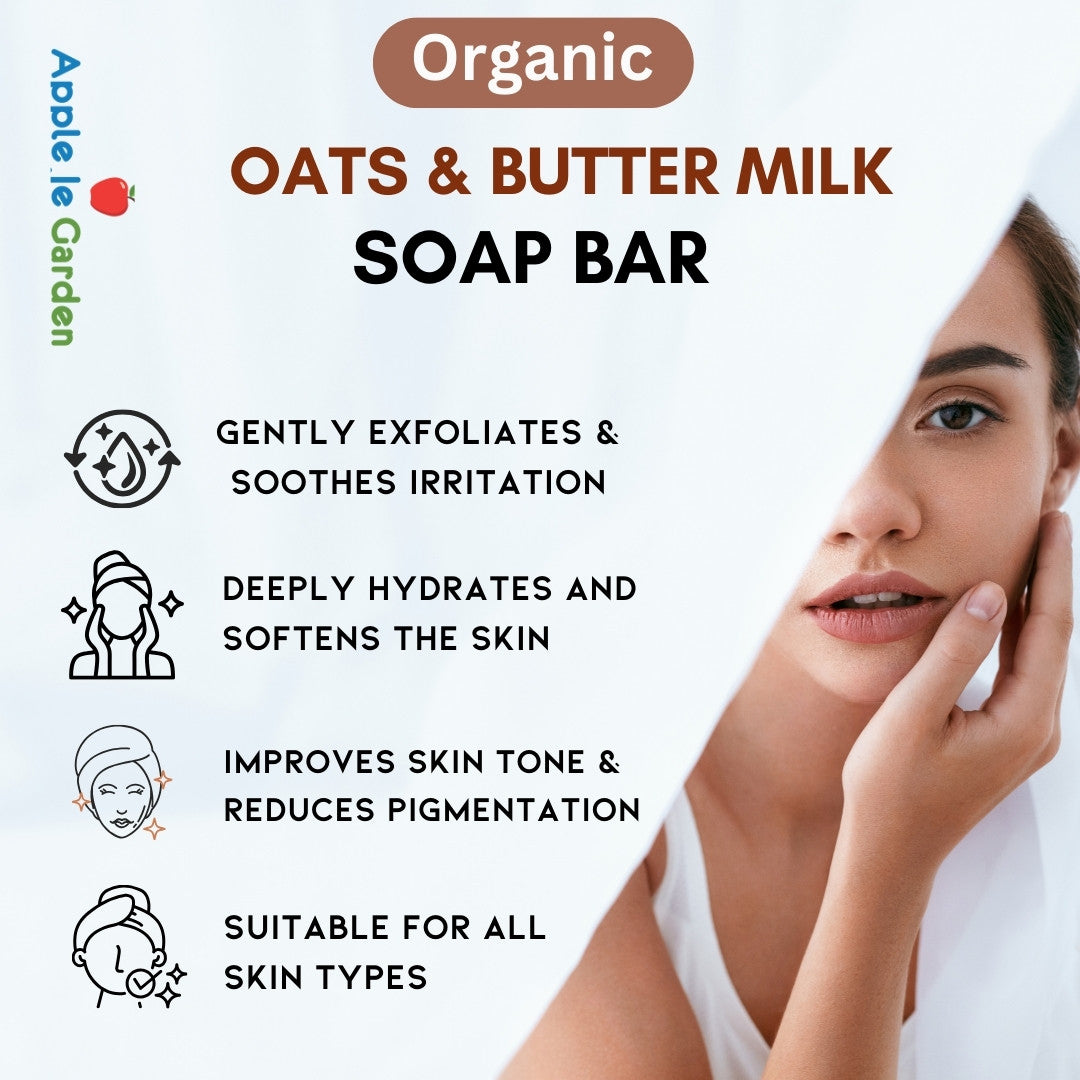 APPLE JE GARDEN Handmade Oats Buttermilk Soap for Gentle Skin Exfoliation - 100GM