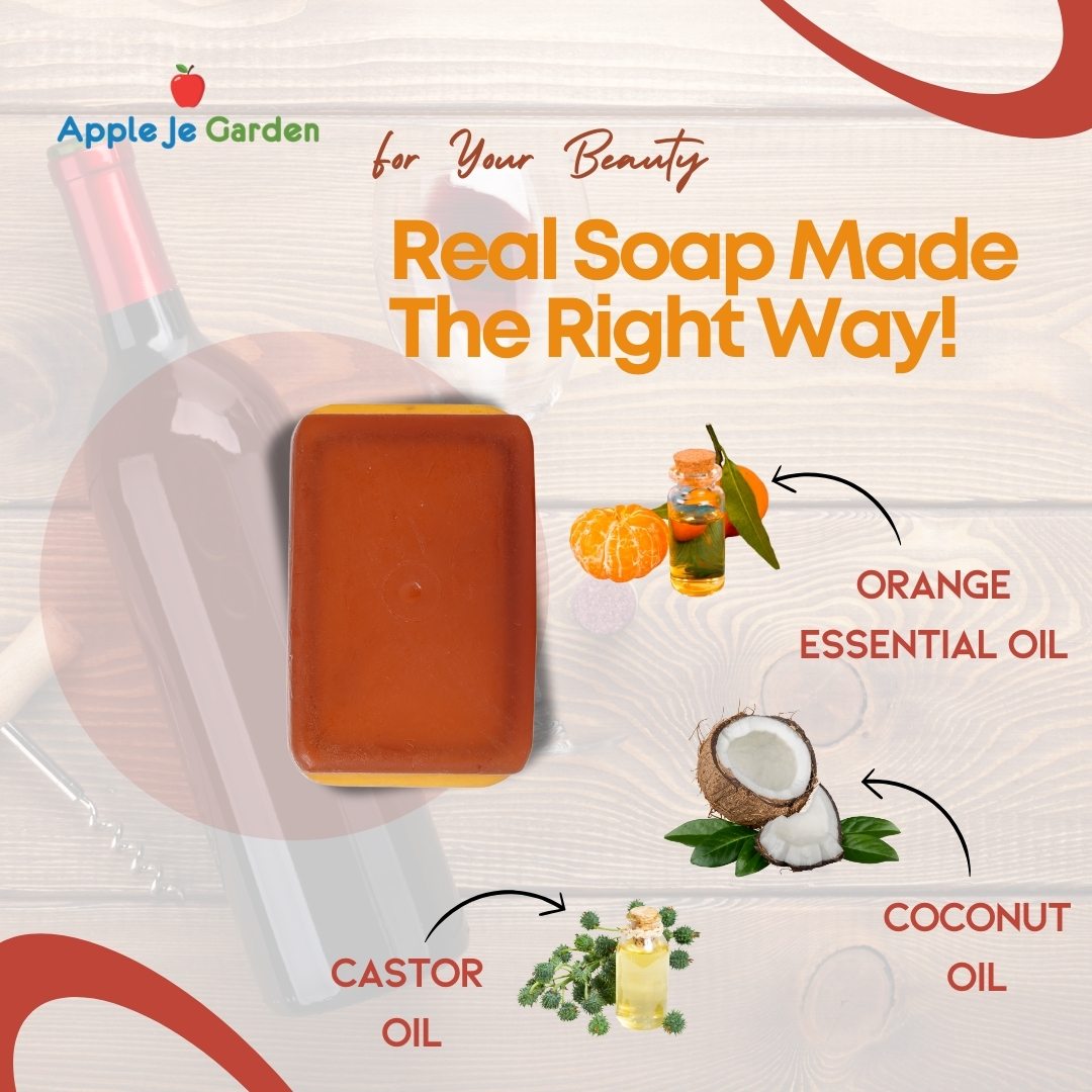 APPLE JE GARDEN Handmade Red Wine Soap with Orange & Coconut Oil - 100GM